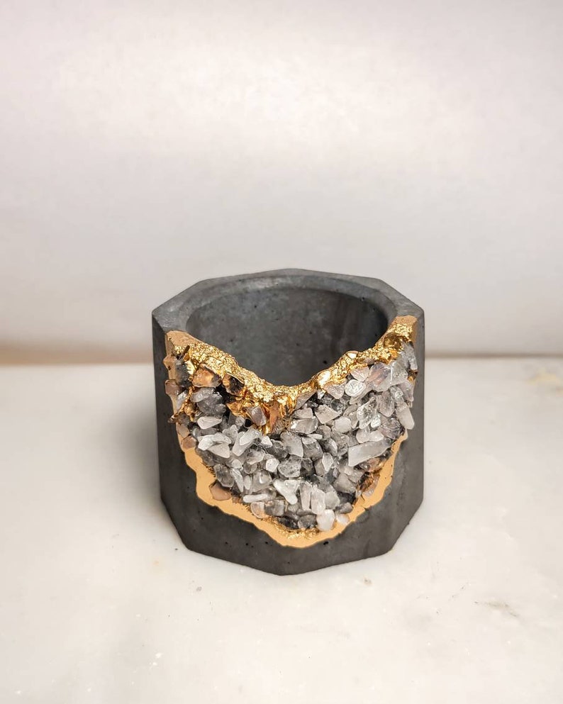 Crystal Geode Candle Holder Tealight Candle Display Cement Etsy