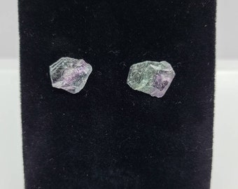 Fluorite crystal stud earrings, boho hippie jewelry for her, rough stone earrings, purple earrings for her, valentines gift for girlfriend