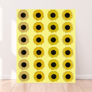 Sunny Sunflowers Art Print Poster - Yellow, Sunflowers, Pop Art, Procreate, Pattern