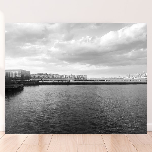 Hudson In Black & White Photography Print - Hudson River, New Jersey, Water, Clouds, River, Weehawken, Hoboken, Skyline