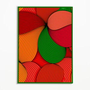 Digital File - Flow Art Print Poster - Orange, Red, Green, Line Art, Colorful, Pop Art, Procreate, Pattern, Printable