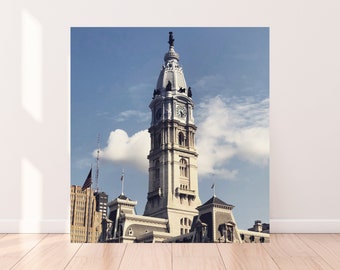 City Hall Photography Print - Philly, Philadelphia, Skyline, Sky, Clouds, Building