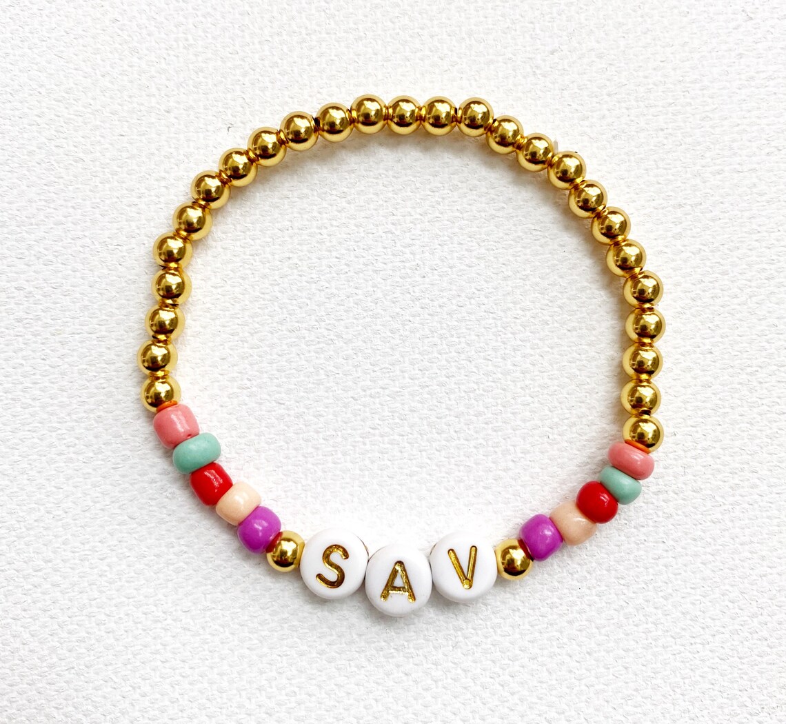 14K Gold Filled Beaded Bracelet Custom Name 4mm Bead Etsy