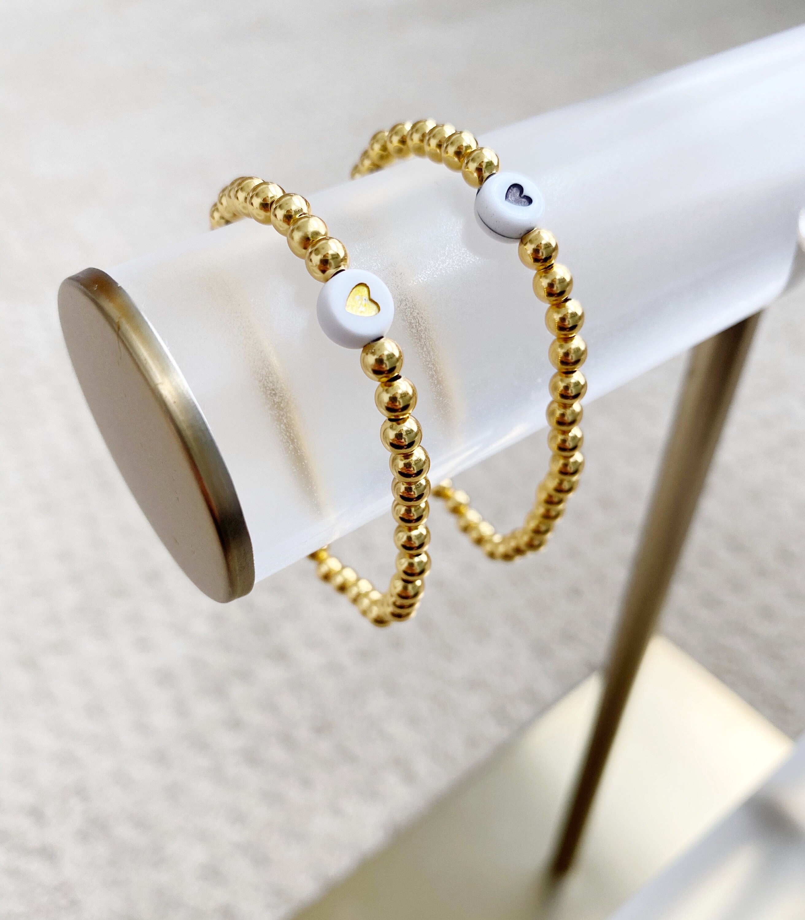 14K Gold Filled Beaded Bracelet With Single Heart Bead 4mm Etsy