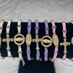 Virgencita Virgin Mary Threaded Adjustable Bracelets Cross Charm Bracelets