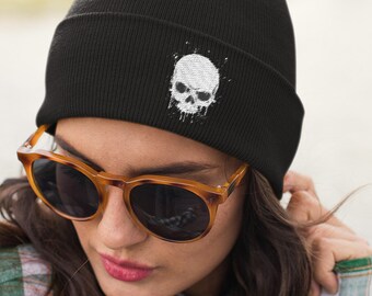 SKULL Beanie | skull knit hat, skullcap, skull cap, embroidered knit beanie with skull, punisher beanie, cool skull graphic