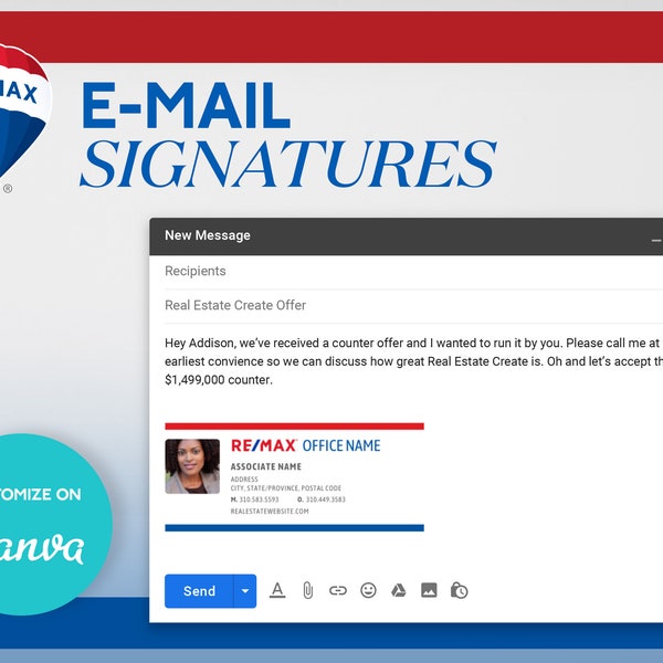 REMAX Real Estate Email Signature Canva Template with 8 Predefined Variations
