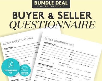 Buyer & Seller Questionnaire Bundle, Real Estate Flyer, Real Estate Template, Print Ready, PDF, Realtor Form, Questionnaire Real Estate Form