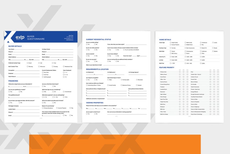 Exp Realty Buyer Questionnaire Real Estate Template Exp Exp Etsy
