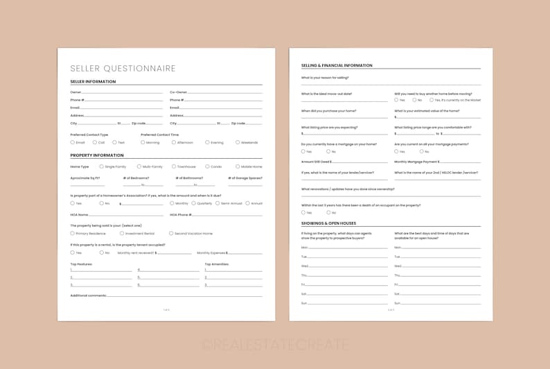 Seller Questionnaire Real Estate Template Print Ready Etsy