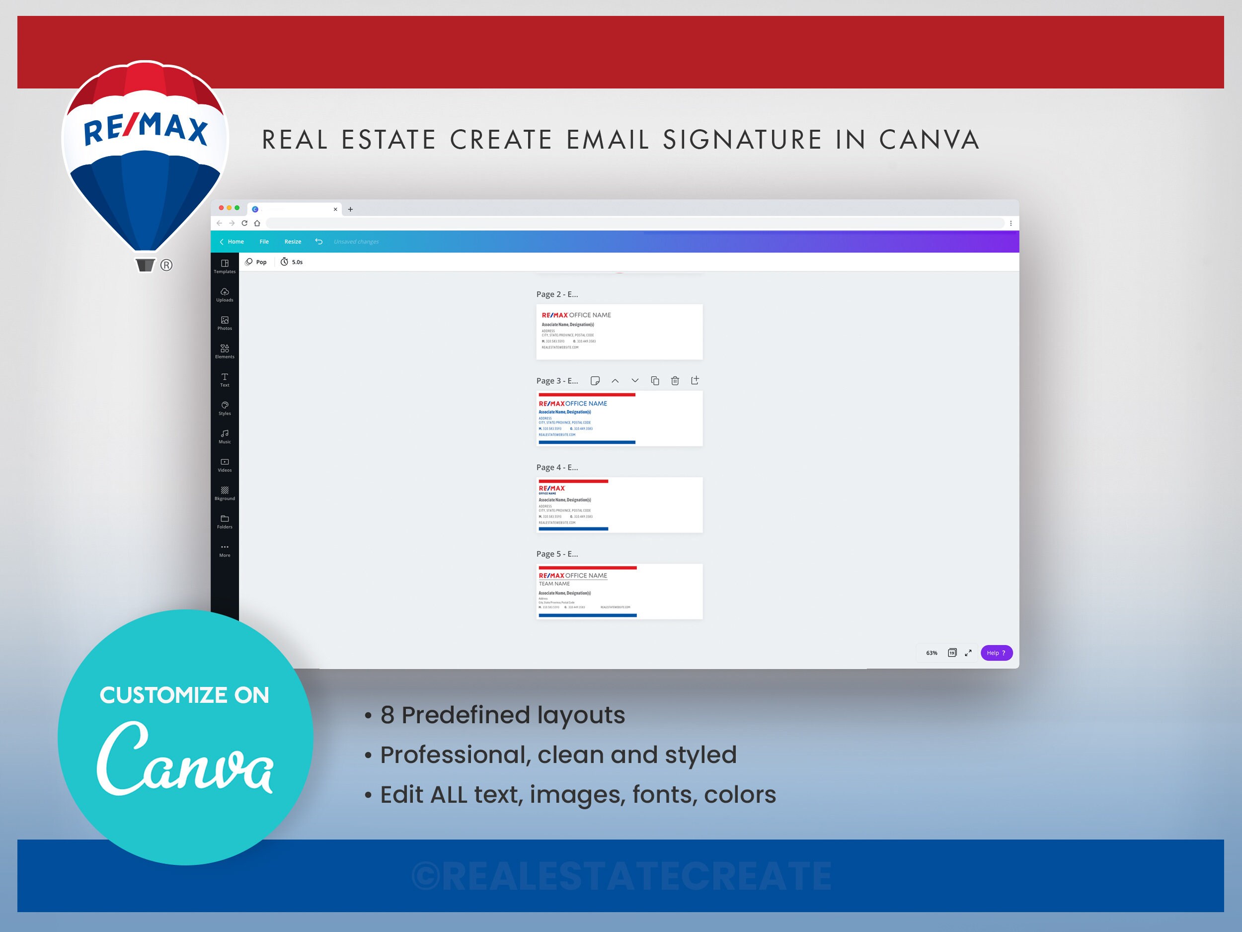 REMAX Real Estate Email Signature Canva Template With 8 Predefined ...