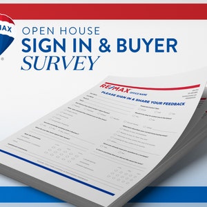 REMAX Open House Sign In & Printable Buyer Survey, Buyer Feedback Form, Realtor Open House, Sign In Form, Buyer Survey, Real Estate Template