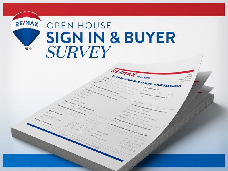 REMAX Open House Sign in &amp; Printable Buyer Survey, Buyer Feedback Form ...