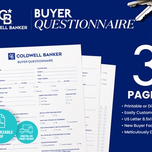 Coldwell Banker Buyer Questionnaire, Real Estate Template, Coldwell Banker, Buyer Questionnaire, Printable, PDF, Real Estate, Questionnaire image 1