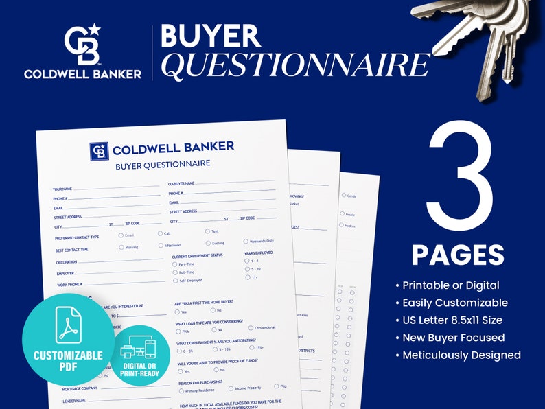 Coldwell Banker Buyer Questionnaire, Real Estate Template, Coldwell Banker, Buyer Questionnaire, Printable, PDF, Real Estate, Questionnaire image 1