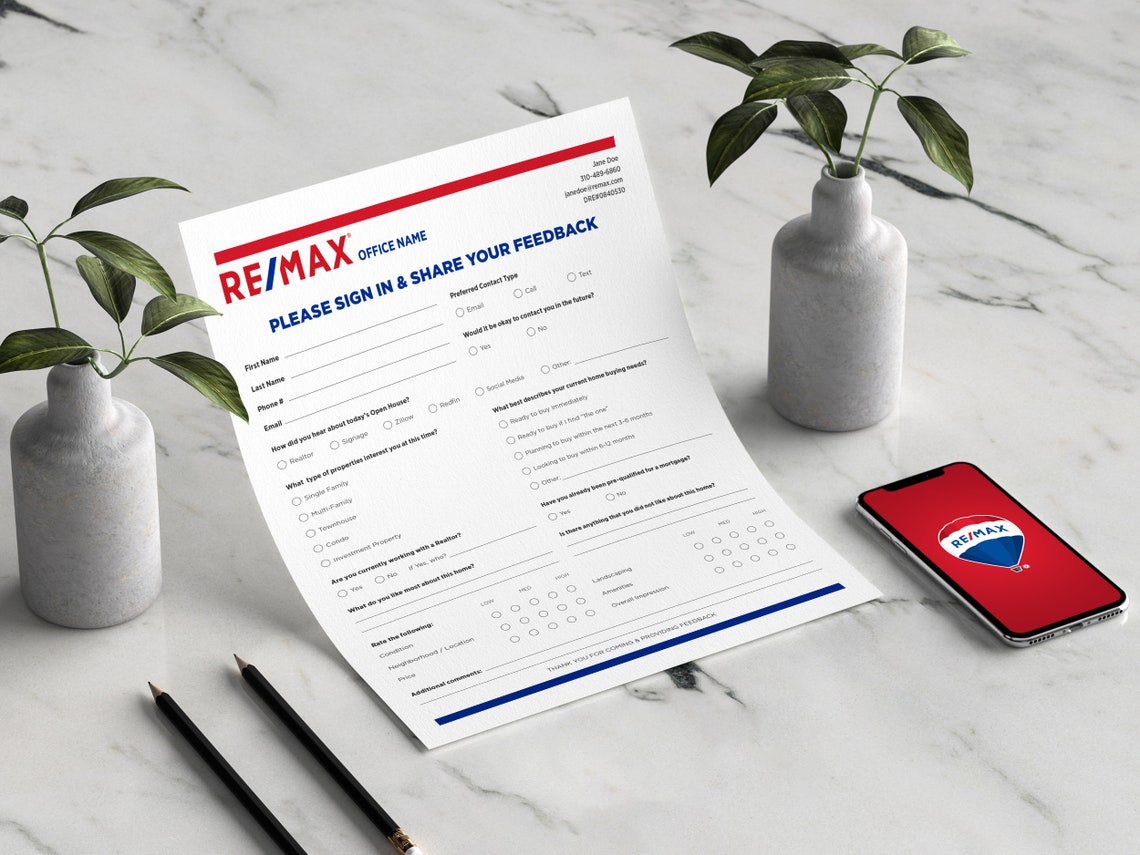 REMAX Open House Sign in & Printable Buyer Survey Buyer - Etsy