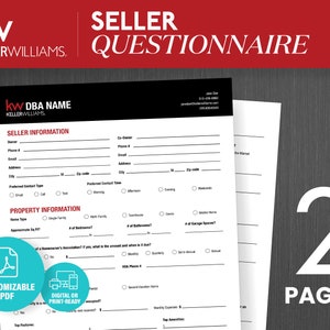 Keller Williams Seller Questionnaire, Real Estate Template (Printable PDF) image 1