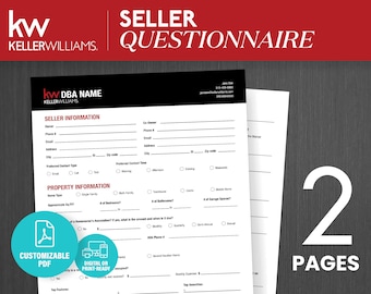 Keller Williams Seller Questionnaire, Real Estate Template (Printable PDF)