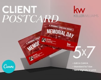 Keller Williams 5x7 Postcard in CANVA for Real Estate Lead Gen, Realtor Real Estate Holiday Mailer, Memorial Day, Holiday Real Estate Mailer
