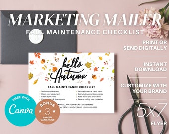Real Estate Marketing Mailer - A Canva Real Estate Template Fall Checklist for mailing or printing to prospective real estate clients