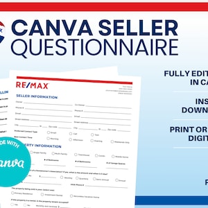 REMAX Seller Questionnaire in Canva, Real Estate Template, Canva Template Realtor Questionnaire, Realtor