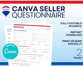 REMAX Seller Questionnaire Template, Real Estate Agent Canva Template (PDF)