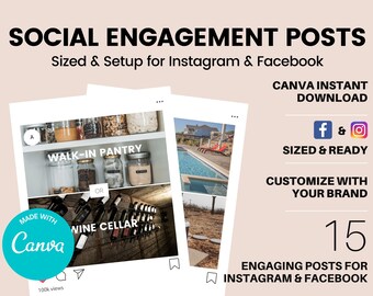Real Estate Facebook & Instagram Social Media Templates for Engagement and Realtor Social Media Marketing in CANVA, Add brokerage or logos