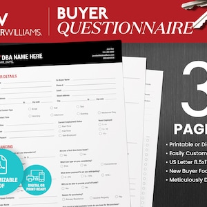 Keller Williams koper vragenlijst, onroerend goed sjabloon, Keller Williams, koper vragenlijst, afdrukbaar, PDF, onroerend goed, vragenlijst