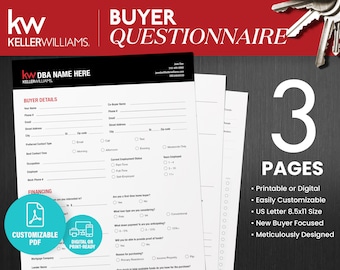 Keller Williams Buyer Questionnaire, Real Estate Template, Keller Williams, Buyer Questionnaire, Printable, PDF, Real Estate, Questionnaire