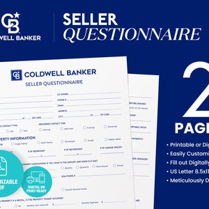 Coldwell Banker Seller Questionnaire, Coldwell Banker Customizable Seller Questionnaire, Template, Print Ready, PDF, Real Estate Marketing