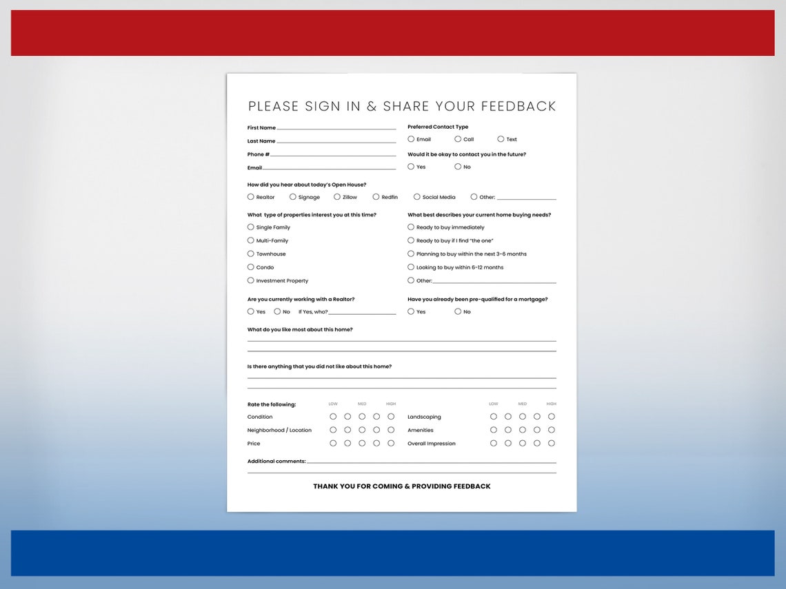 REMAX Open House Sign in &amp; Printable Buyer Survey Buyer - Etsy