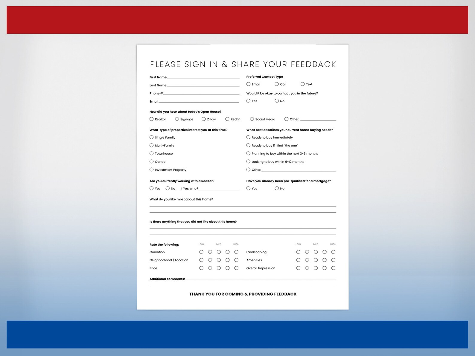 REMAX Open House Sign in &amp; Printable Buyer Survey, Buyer Feedback Form ...