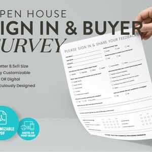 Formularz do druku Open House Sign In & Survey, Formularz opinii kupującego, Open House dla agentów nieruchomości, Zaloguj się, PDF, Opinie gości, Formularz agenta nieruchomości, Ankieta