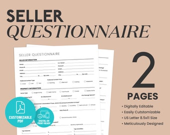 Real Estate Seller Questionnaire Template, Realtor Marketing (PDF)