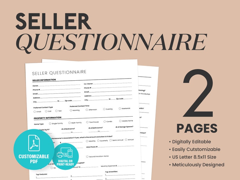 Seller Questionnaire Real Estate Template Print Ready Etsy