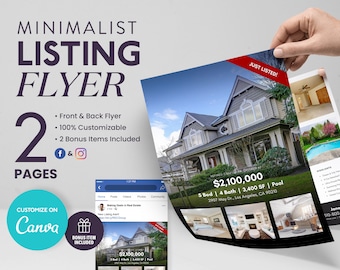 Listing Flyer, Canva Real Estate Template, Flyer Template, Canva, Realtor Marketing, Just Listed Flyer, Open House, Real Estate Download