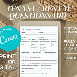 Tenant-Lease Questionnaire in Canva , Real Estate Flyer, Tenant Screening, Lease Screening, Tenant Questionnaire, Rental, Print Ready PDF