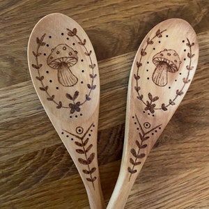 Mushroom Cottagecore Woodburned Kitchen Witch Wooden Spoon