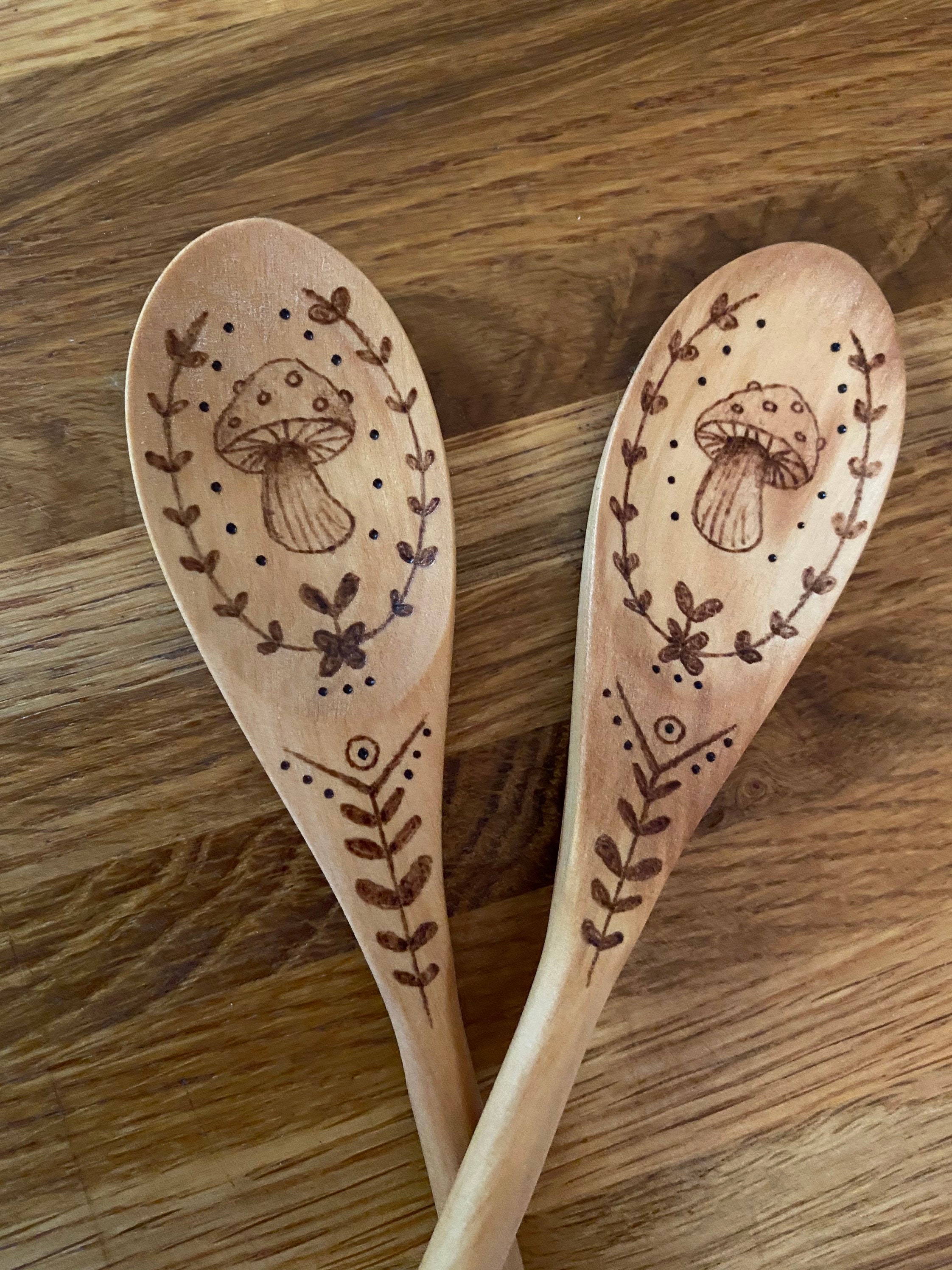 Mushroom Cottagecore Woodburned Kitchen Witch Wooden Spoon - Etsy