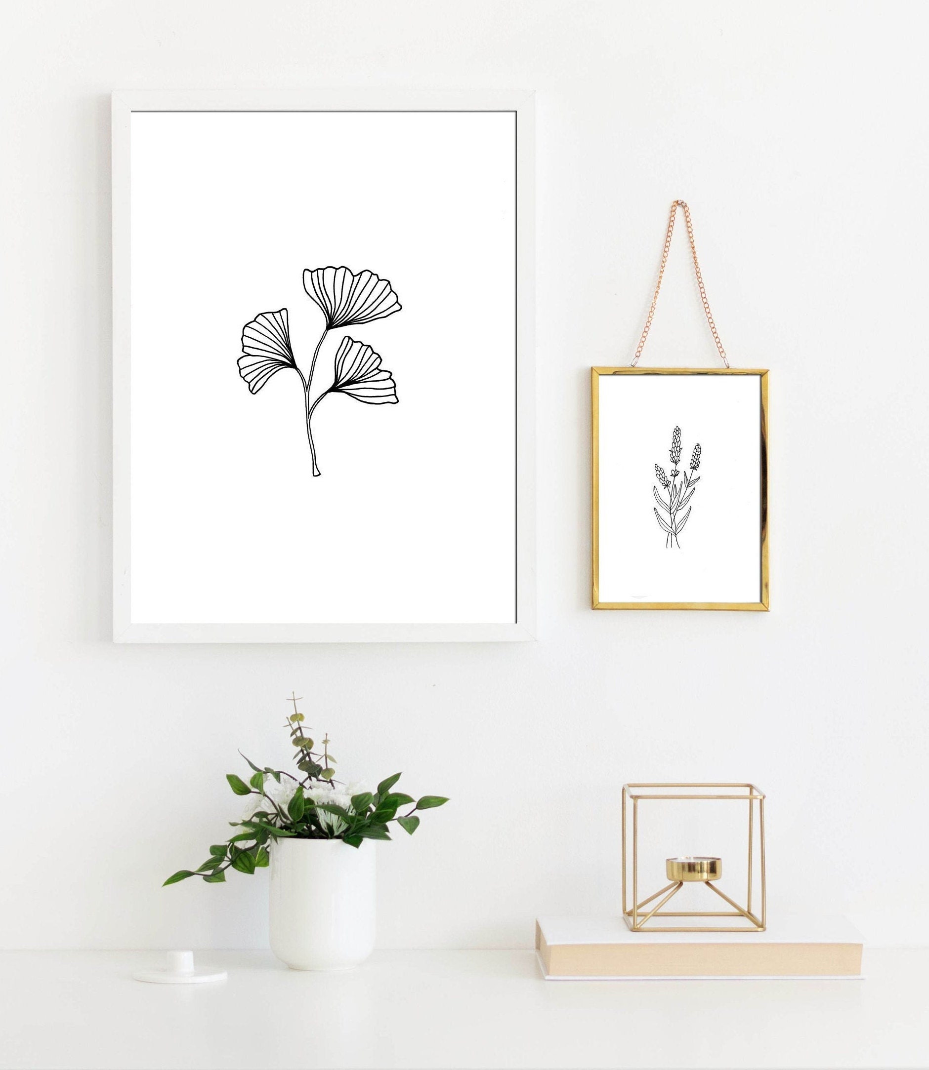 Gingko biloba leaf print botanical illustration minimalist | Etsy