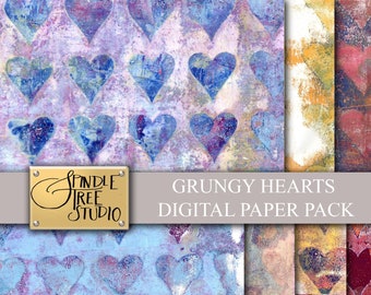 Printable Distressed Hearts Patterned Paper for a Grunge Junk Journal, INSTANT DOWNLOAD