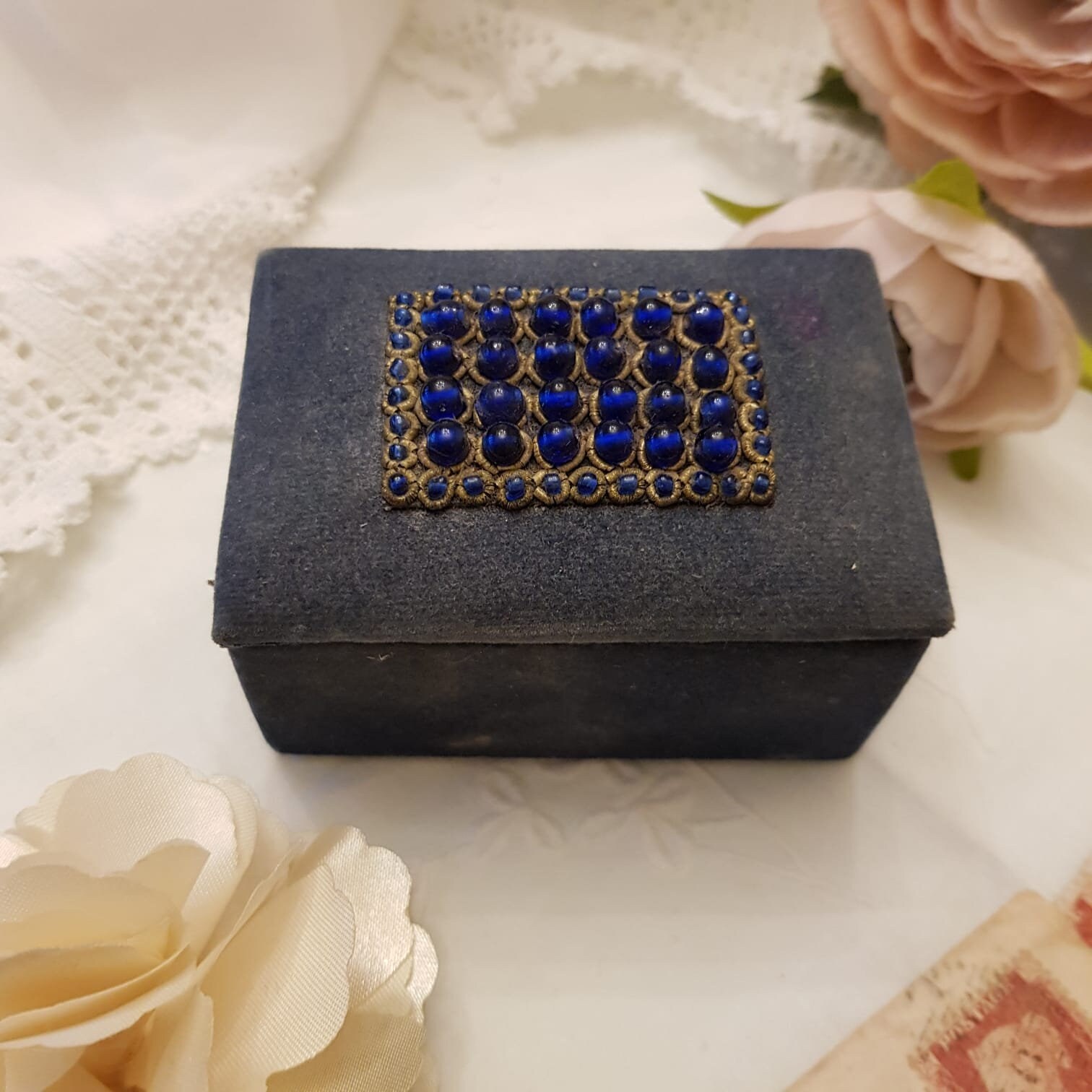 Vintage Velvet Covered Trinket Box Etsy