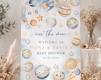 Space Baby Shower Welcome Sign | Planets Astronaut Poster Template