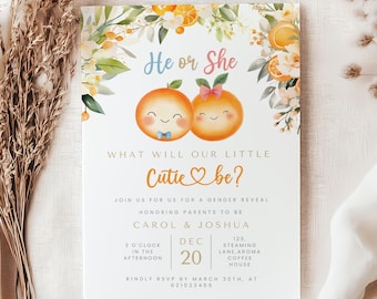 Little cutie gender reveal invite for mobile, boy or girl invite, gender reveal party, unisex baby sprinkle, he or she template.