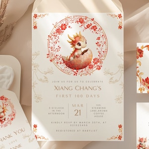Year of dragon, baby shower, invite set, 100 days, red egg, chinese baby shower, full month invite, red egg and ginger bundle template.