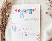 Made in USA baby shower invite, Red White and Due, All American invite, 4th July baby shower, All American baby, firecracker on way.