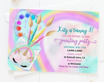 Unicorn paint party birthday invitation. Learn more about Unicorn art party invitation by visiting listing description below.