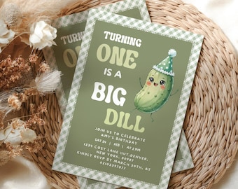 Pickle birthday invitation editable canva template, gherkin invitation, big dill birthday, pickle theme party, pickle party invite.