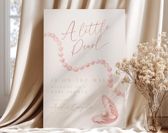 A Little Pearl Welcome Sign for Baby Shower, Coastal Beach Girl Birthday Poster Template