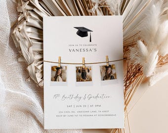 Graduation and 18th Birthday Invitation Photo Graduate Invite Class of 2026 Senior Party Decor Editable Template White Boho Digital Download